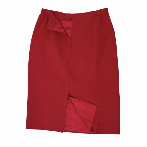 Joan Leslie Midi Pencil Skirt Size 14 Red Linen Blend Back Zip Lined Classic Vtg - Picture 4 of 9